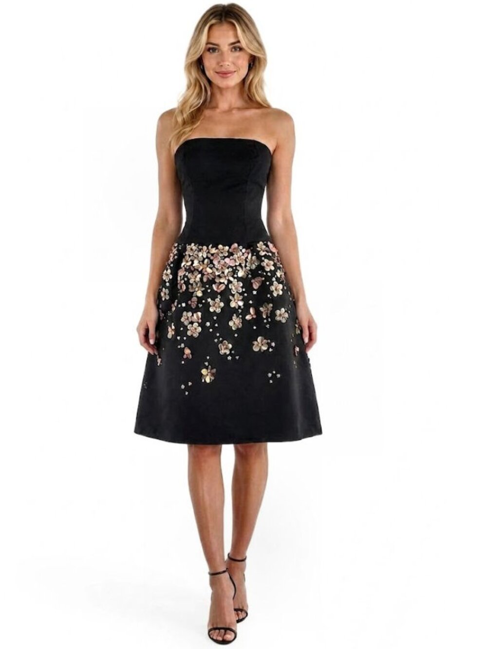 Monique Lhuillier Strapless Embellished Cocktail Dress, Black, Womens Size 6 - Picture 1 of 9